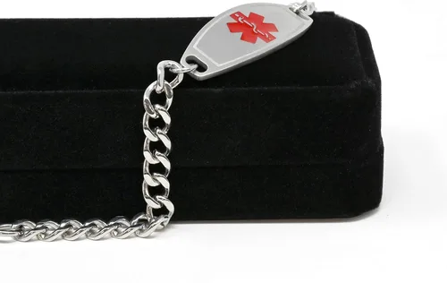 Vista 6 de Pulsera médica de cirugía bariátrica pregrabada y personalizada, rosa, Acero inoxidable