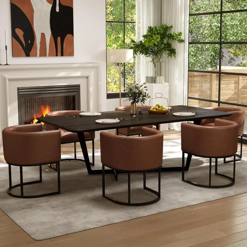 Vista 13 de RIVOVA - Silla tapizada para comedor, silla lateral moderna de barril, sillas tapizadas para comedor, silla cómoda para cocina, silla lateral