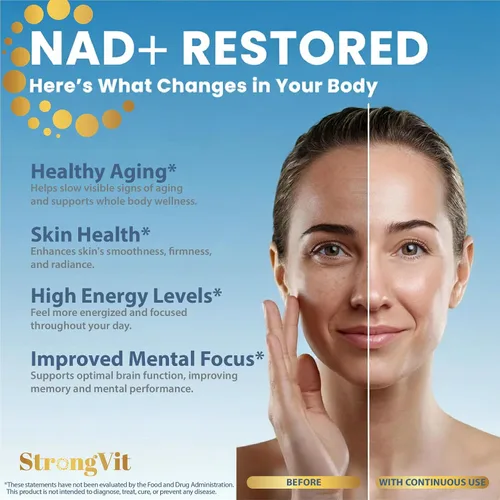 Vista 4 de StrongVit Suplemento NAD con Resveratrol y Urolithin-A, Complejo Anti-Edad para Mujeres y Hombres. NAD Liposomal Plus, 1000mg de Potenciador NAD+