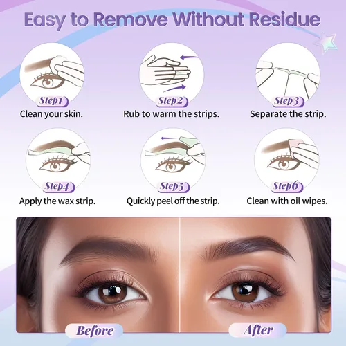 Vista 7 de Kit de depilación facial - 24 tiras de cera fría, 4 toallitas de aceite calmante para tipos de piel sensible, mujeres