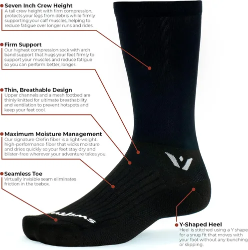 Vista 3 de Swiftwick - Calcetines ASPIRE TWO para correr y ciclismo, ligeros, ajuste de compresión