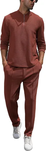Vista 38 de FZNHQL Conjunto deportivo de moda para hombre, 2 piezas, casual, atlético, para correr, manga corta/larga, conjunto para hombre