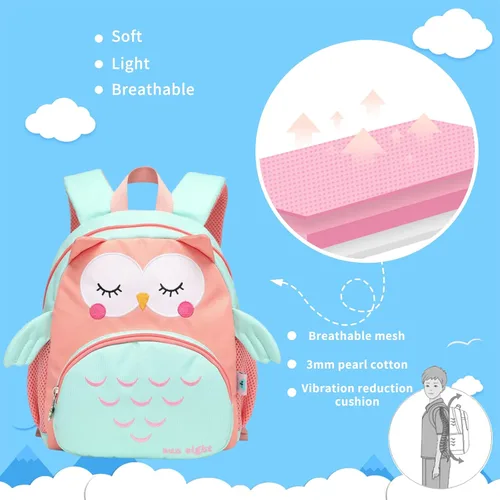 Vista 5 de Tanou Mochila para niños y niñas mochila para niños de 11 pulgadas para preescolar mochila escolar para niños pequeños de 1 a 3 años Verde Green Owl