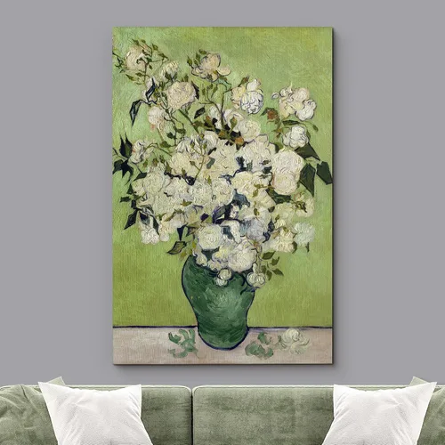 Vista 2 de Lienzo decorativo para pared, diseño de Van Gogh 32. Lirios y rosas