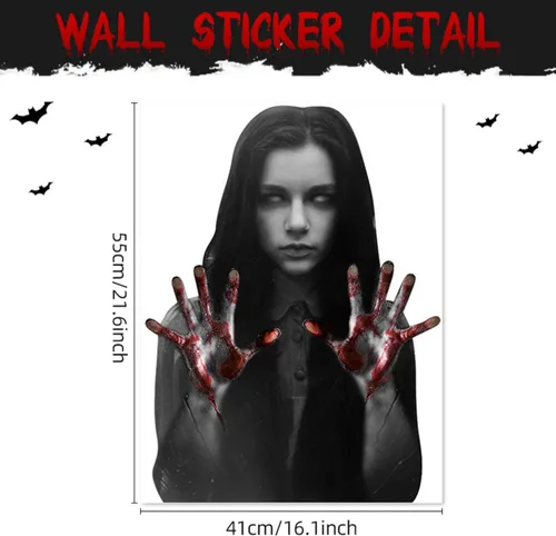 Vista 3 de Decoraciones de fantasmas femeninas de Halloween, calcomanías de pared espeluznantes de fantasma, silueta de fantasma aterrador, calcomanías de arte