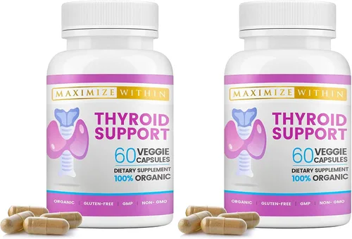 Vista 10 de Suplemento de apoyo para la tiroides para mujeres y hombres, enfoque, claridad mental y energía con yodo de ashwagandha, zinc, algas, vitamina B12