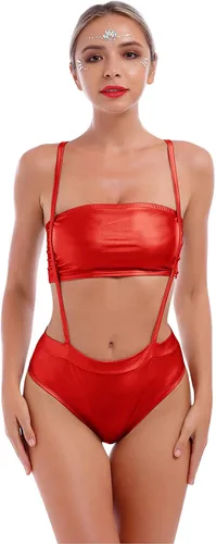 Vista 4 de IMEKIS Disfraz de rave metálico para mujer, top corto brillante, festivales de música, Halloween, cosplay, disfraz sexy de discoteca, baile, club