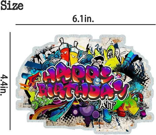 Vista 2 de Graffiti - Decoración para tartas de los años 80 y 90, decoración de fiesta de cumpleaños retro urbana y retro de los 80 y 90, suministros de fiesta