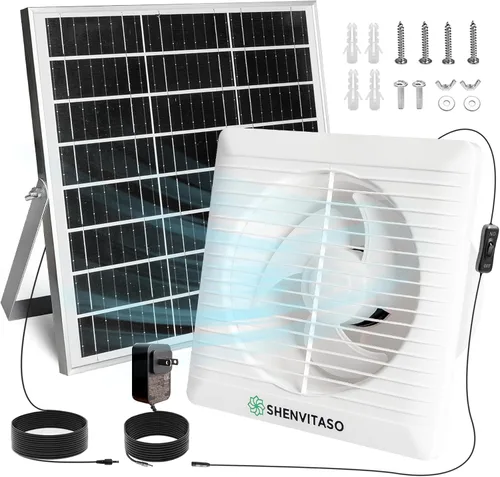 Vista 9 de Ventilador de escape solar: compacto para espacios pequeños, ventilador de ventilación silencioso sin escobillas de 6 pulgadas, panel solar de 25 W
