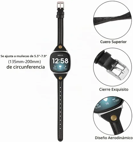 Vista 2 de Minyee Compatible con Fitbit Versa 4/Versa 3/Sense 2/Sense Band para mujer, correa de cuero delgada y fina, pulsera para reloj inteligente Fitbit