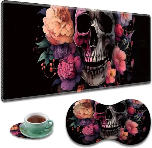 Vista 33 de Alfombrilla de mouse grande para juegos + reposamuñecas + posavasos combinados, 31.5 x 11.8 pulgadas, tapete de extensión antideslizante duradero