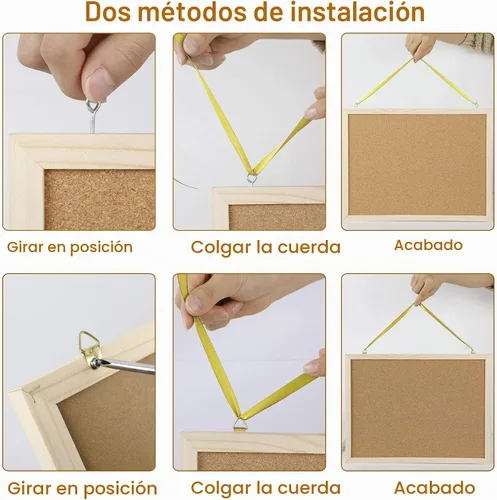 Vista 4 de Tablero de anuncios de corcho – Tablero de anuncios de 15.7 x 12 pulgadas, marco de madera, tablero de mensajes de corcho montado en la pared
