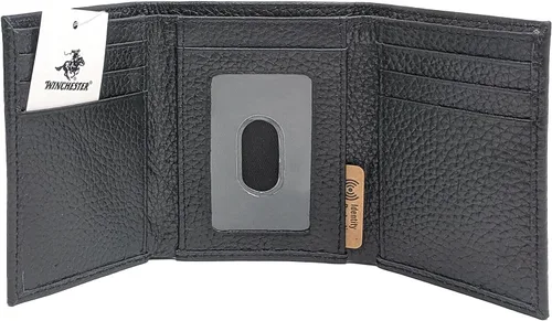 Vista 6 de Winchester Billeteras Trifold para hombres de cuero de vaca de grano completo bloqueo RFID con ventana de identificación cartera compacta