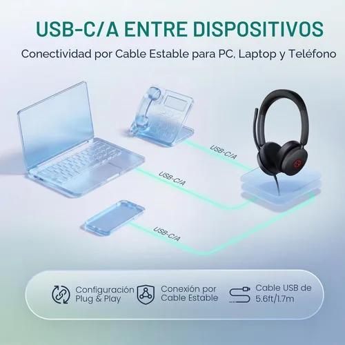 Vista 4 de Yealink Auriculares USB-C/A con cable UH48 ANC, 6 micrófonos con Negro