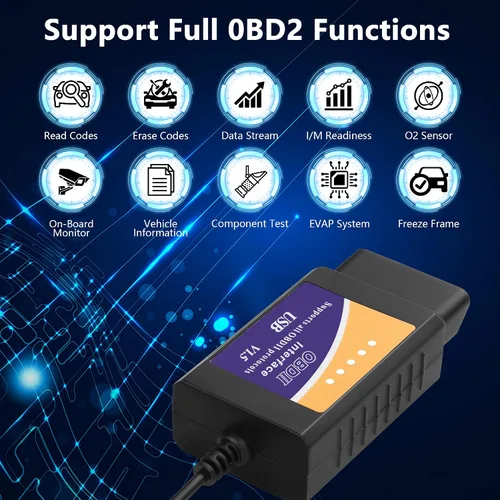 Vista 2 de CERRXIAN ELM327 OBD2 Adaptador USB OBD2 a USB Adaptador de escáner OBDII Cable de diagnóstico OBDii Escáner Lector de Código Auto Auto Herramienta