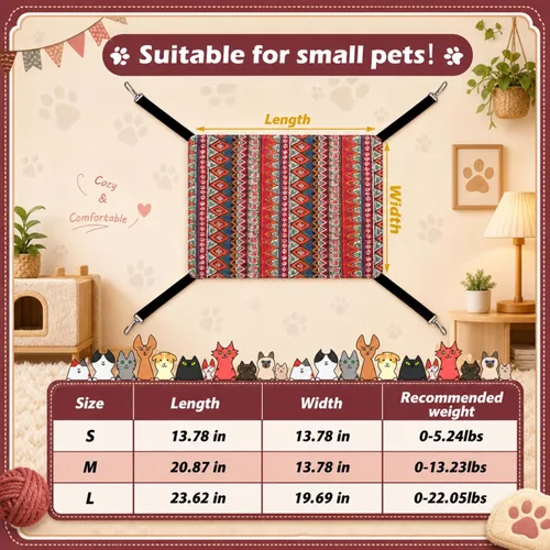 Vista 3 de Jetec. Juego de 2 hamacas colgantes reversibles para gatos, suaves y transpirables, con jaula para mascotas, correas ajustables y ganchos metálicos