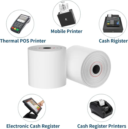 Vista 4 de Papel de recibo térmico 3 1/8 x 119 Papel de recibo Caja registradora POS Papel de recibo 10 rollos