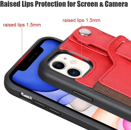 Vista 5 de TOOVREN Funda protectora para iPhone 11 con tarjetero de piel sintética, ajustable, desmontable, correa de soporte para iPhone 11 de 6.1 pulgadas