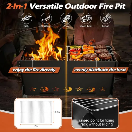 Vista 5 de HaSteeL Mini parrilla al aire libre, hoguera portátil con la rejilla