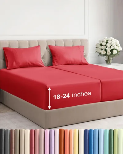 Vista 177 de Sábanas individuales de bolsillo extra profundo, sábanas transpirables y refrescantes de 3 piezas, juego de sábanas de lujo para hotel, suaves, sin