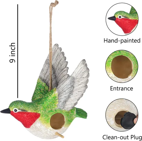 Vista 4 de BAYN Casa de pájaros para exterior, colgante hecho a mano de resina para colibríes, casas para pájaros al aire libre, pájaro azul, rechino, casas