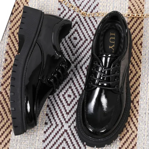 Vista 5 de Zapatos Oxford negros para mujer, zapatos de plataforma gruesa de charol para mujer, clásicos, cómodos, de negocios, casual, trabajo