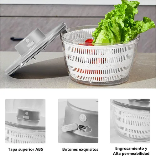 Vista 2 de Molinillo eléctrico para ensaladas, 4 L, gran capacidad, cargable por USB, lavadora y secadora para el hogar y cocina (gris)