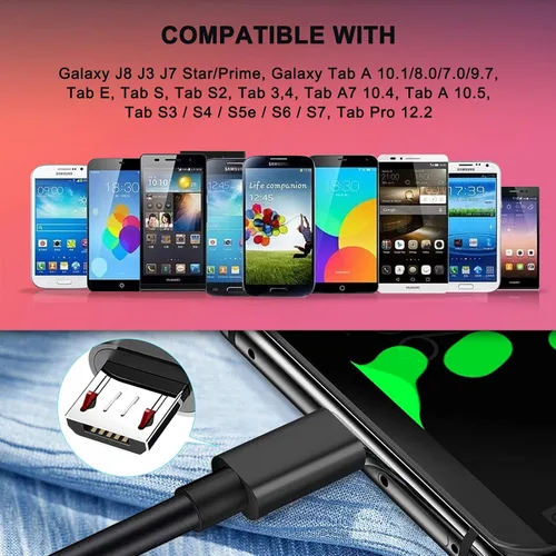Vista 3 de Cable de carga micro USB para Samsung Galaxy J8 J3 J7 Star/Prime, Galaxy Tab A 10.1/8.0/7.0/9.7, Tab E, Tab S, Tab S2, Tab 3,4, Tab A7 10.4, Tab A