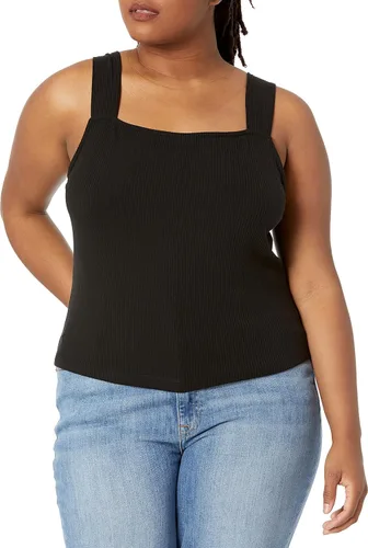 Vista 5 de The Drop Jody - Camiseta sin mangas de punto acanalado recortada con cuello cuadrado para mujer