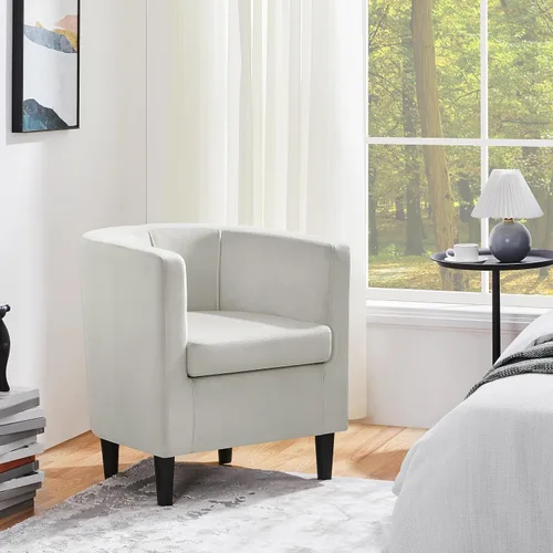 Vista 2 de Yaheetech - Silla de terciopelo decorativa, sillones modernos y cómodos, silla de sofá de barril tapizada para sala de estar, dormitorio, sala