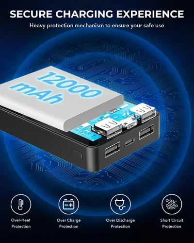 Vista 6 de Paquete de batería de chaleco calefactable, cargador de batería recargable con pantalla LED, entrada tipo C y salida USB-A dual para ropa térmica