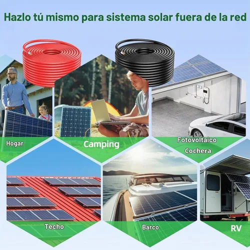Vista 9 de Bateria Power Cable de Panel Solar 2x50 Pies 8AWG (10 mm²), Cable de Extensión de Panel Solar de Cobre Estañado Cableado PV para Sistema Solar