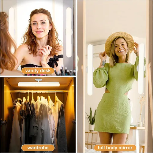 Vista 7 de Juego de 2 luces inalámbricas de maquillaje para espejo, barra de luz LED recargable para espejo de baño con 3 CCT regulables, luz inalámbrica