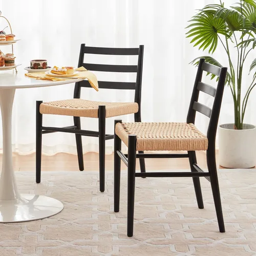Vista 7 de Stary Sillas de comedor de madera de la rota con el asiento tejido cómodo, totalmente montadas Nuevo Negro - Juego de 2