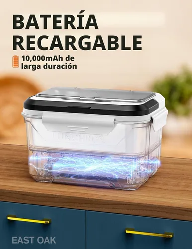 Vista 2 de EAST OAK Fiambrera eléctrica inalámbrica para adultos, lonchera calentada a pilas con calefacción automática, calentador de alimentos portátil