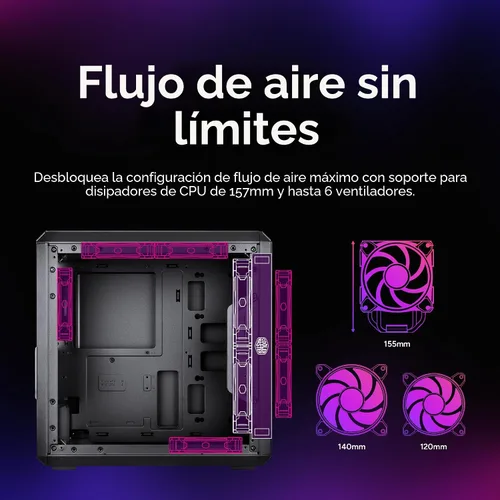 Vista 7 de Cooler Master MasterBox Q300L Torre Micro-ATX con filtro de polvo de diseño magnético, panel lateral acrílico transparente, E/S ajustable y flujo