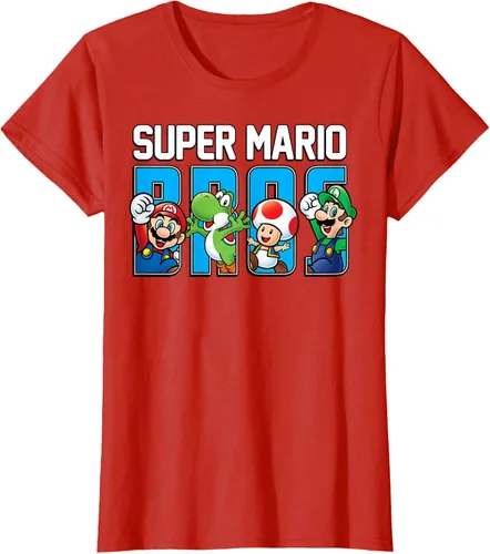 Vista 73 de Super Mario Bros Characters Letter Fill Graphic T-Shirt Camiseta, Negro