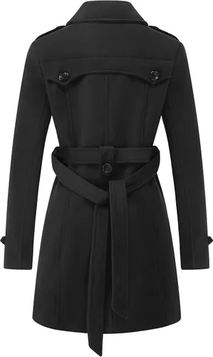 Vista 2 de GGleaf Abrigo clásico de doble botonadura para mujer, gabardina delgada de invierno con cinturón