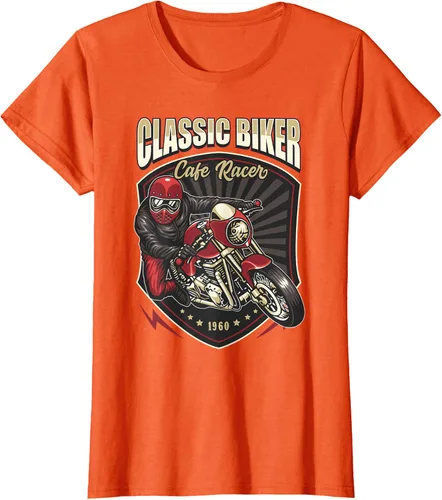 Vista 56 de Camiseta de motocicleta clásica Biker Cafe Racer para hombre, Negro, S
