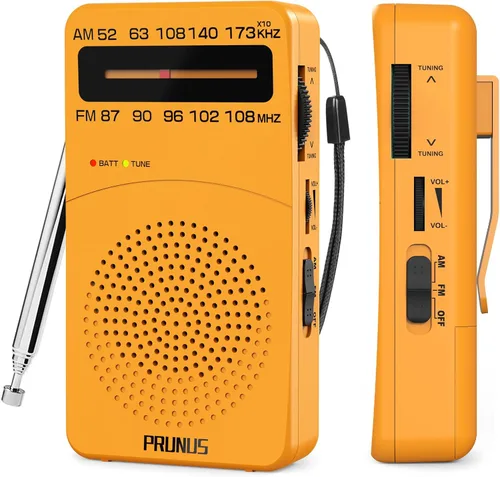 Vista 8 de PRUNUS J-166 - Radio portátil AM FM, Regalos para papá y mamá, Radio operada con pilas con luz de sintonización, clip trasero, excelente recepción