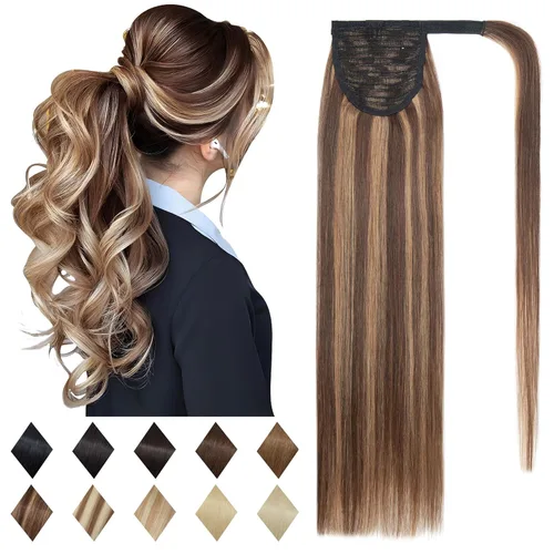 Vista 11 de SEGO - Extensiones de cabello humano, largo y liso, 100 % cabello Remy real, para mujeres, para usar en cola de caballo