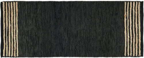 Vista 9 de GRUHUM - Alfombra de yute de cuero negro de 2 pies 6 pulgadas x 10 pies, trenzado a mano natural Leather Cotton & Jute Boho Vintage Rustic Pet Kid