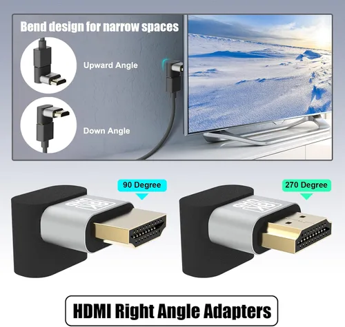 Vista 5 de VCELINK Adaptadores de ángulo recto HDMI 8K @60Hz con acoplador HDMI 8K, HDMI 2.1 hembra a adaptador de extensión hembra