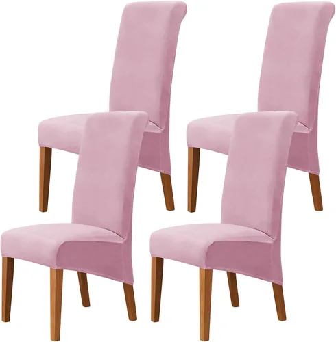 Vista 31 de Juego de 2 fundas de terciopelo para sillas de comedor, color beige, fundas elásticas para sillas de comedor y cocina, reutilizables, protector