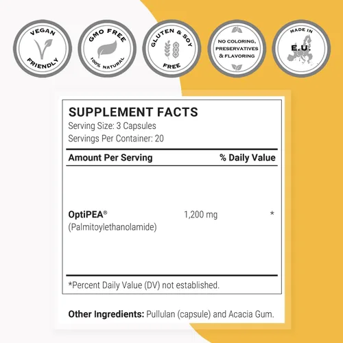 Vista 4 de Supersmart - Suplemento de guisante al 99% Palmitoiletanolamida 1200 mg por día - con OptiPEA - Suplemento natural - Salud general y apoyo