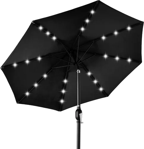 Vista 57 de Best Choice Products Sombrilla de Patio Solar de Poliéster con Luz LED de 10 pies con Ajuste de Inclinación y Tela Resistente a los Rayos UV - Gris