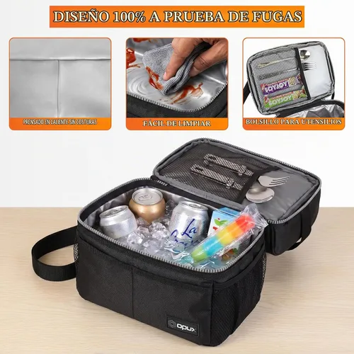 Vista 4 de OPUX Lonchera para hombres y mujeres, bolsa de almuerzo grande aislada para trabajo de adultos, lonchera de dos pisos para preparación de comidas