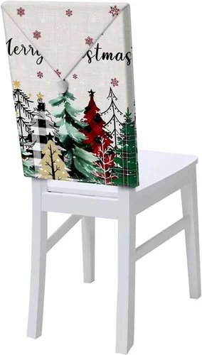 Vista 23 de Fundas para respaldo de silla de comedor, bolas de Navidad con diseño de copo de nieve en color rojo de invierno, fundas para sillas de cocina Árbol