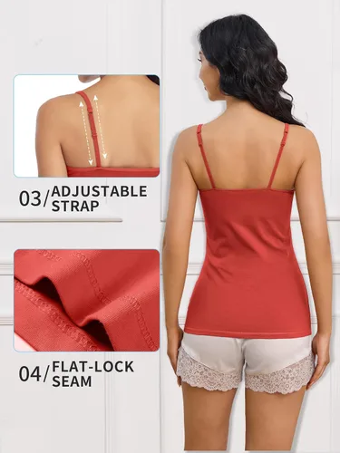 Vista 51 de Camisa Attraco de algodón, con tirantes estilo espagueti, con brasier incorporado, 2 paquetes, para mujer