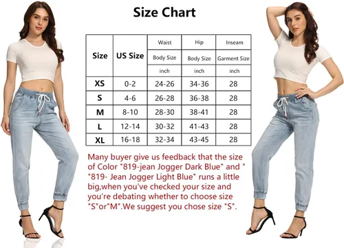 Vista 4 de V VOCNI Pantalones deportivos de mezclilla para mujer, con cordón en la cintura, bolsillos laterales, jeans casuales